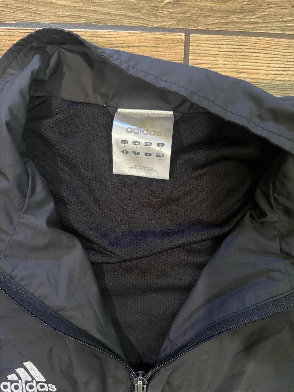 Y2K Adidas black windbreaker jacket with white stripes on back Size Small